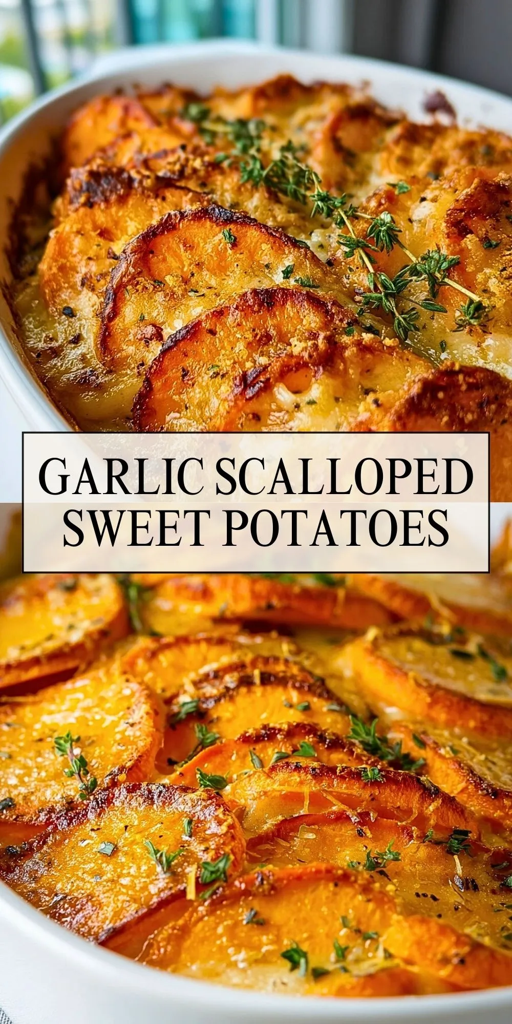 Garlic Scalloped Sweet Potatoes - Pin 1