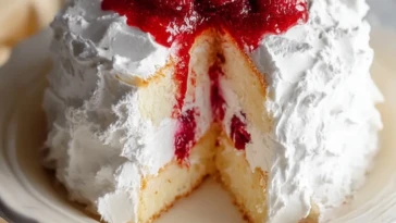 Homemade Raspberry and Cream Angel Food Cake