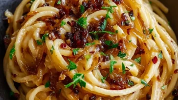 Caramelized Onion Pasta with Chilli Oil