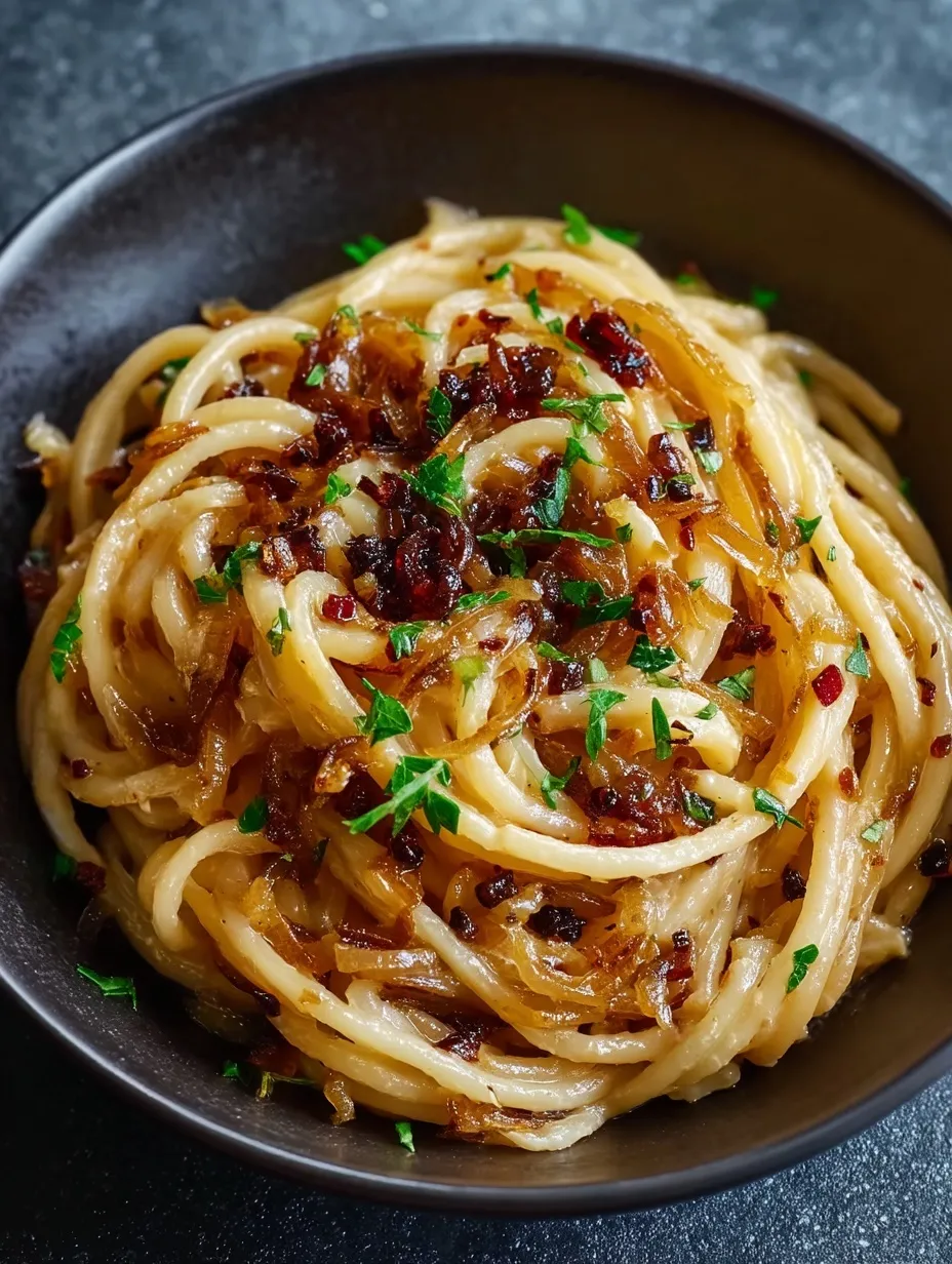 Caramelized Onion Pasta with Chilli Oil