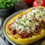 Cheesy Garlic and Herb Spaghetti Squash with Meat Sauce