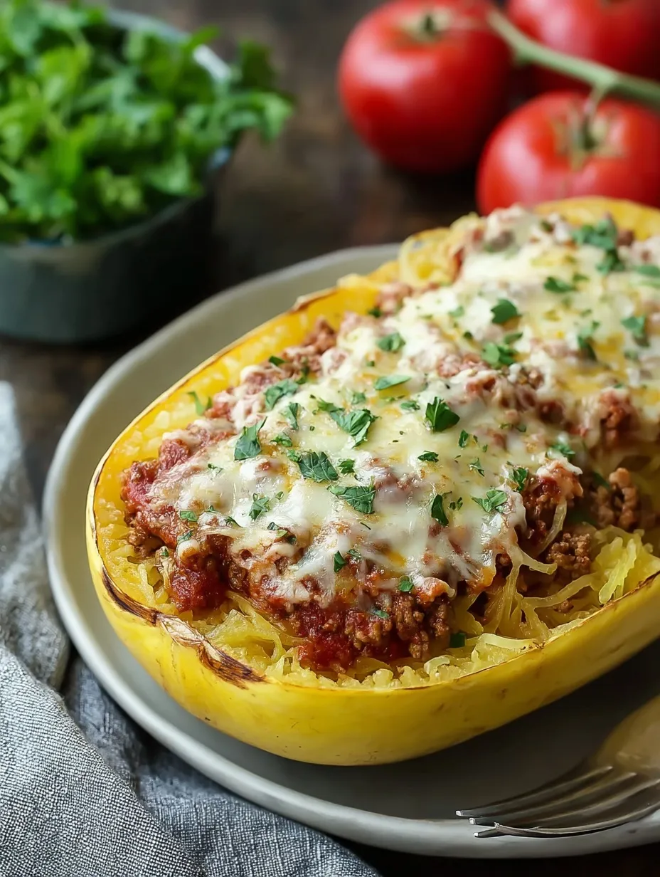 Cheesy Garlic and Herb Spaghetti Squash with Meat Sauce