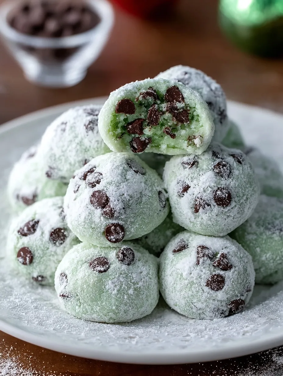 Easy Mint Chocolate Chip Snowball Cookies