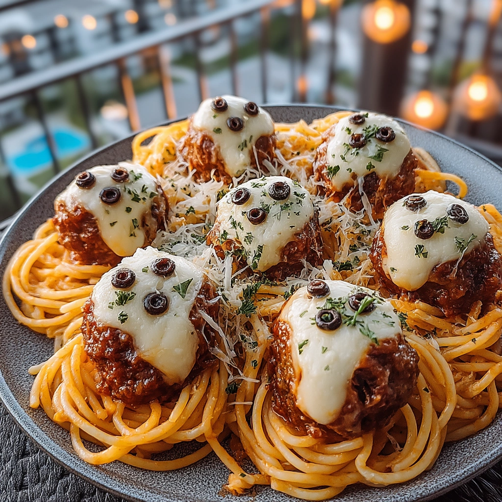 Spooky Spaghetti & Cheesy Monster Meatballs
