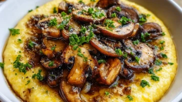 Quick Polenta with Garlic Sauteed Mushrooms