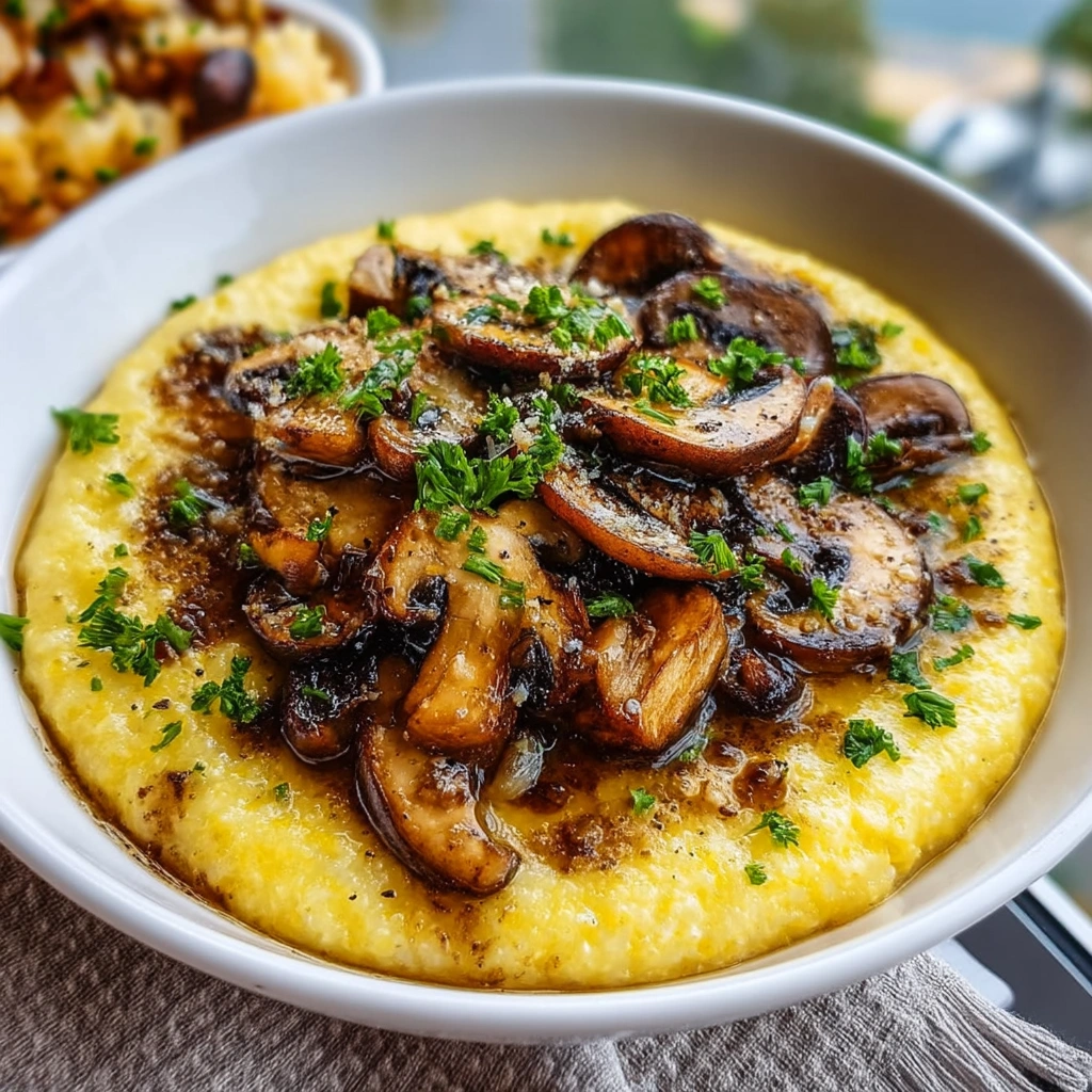 Quick Polenta with Garlic Sauteed Mushrooms