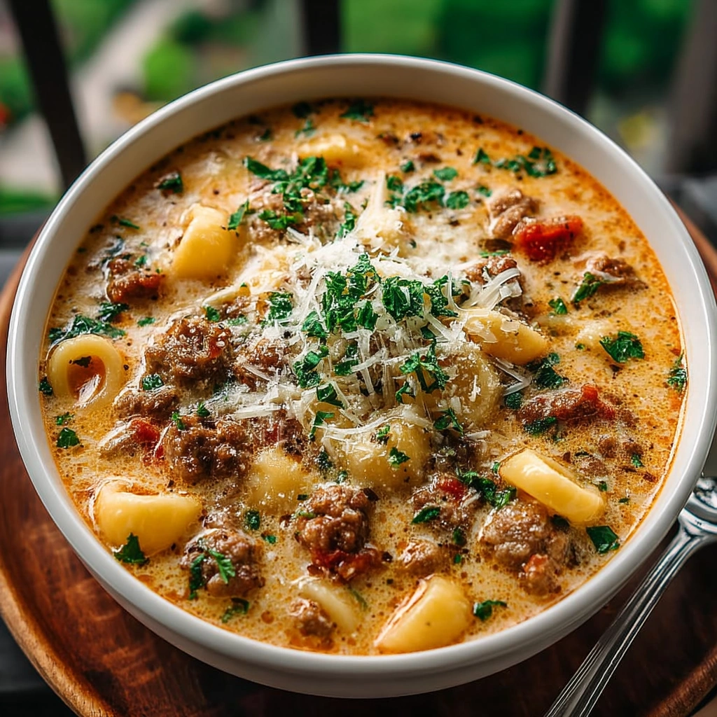 Creamy Parmesan Italian Sausage Ditalini Soup