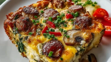Hearty Sausage Spinach Mushroom Egg Bake